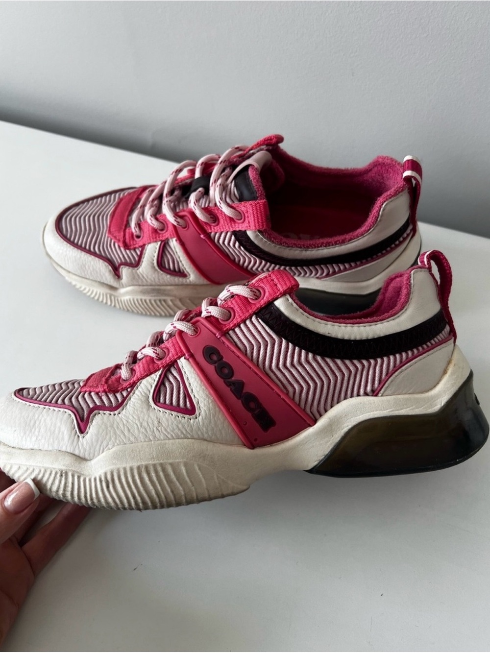 Coach Pink and White Striped Trainer Sneakers